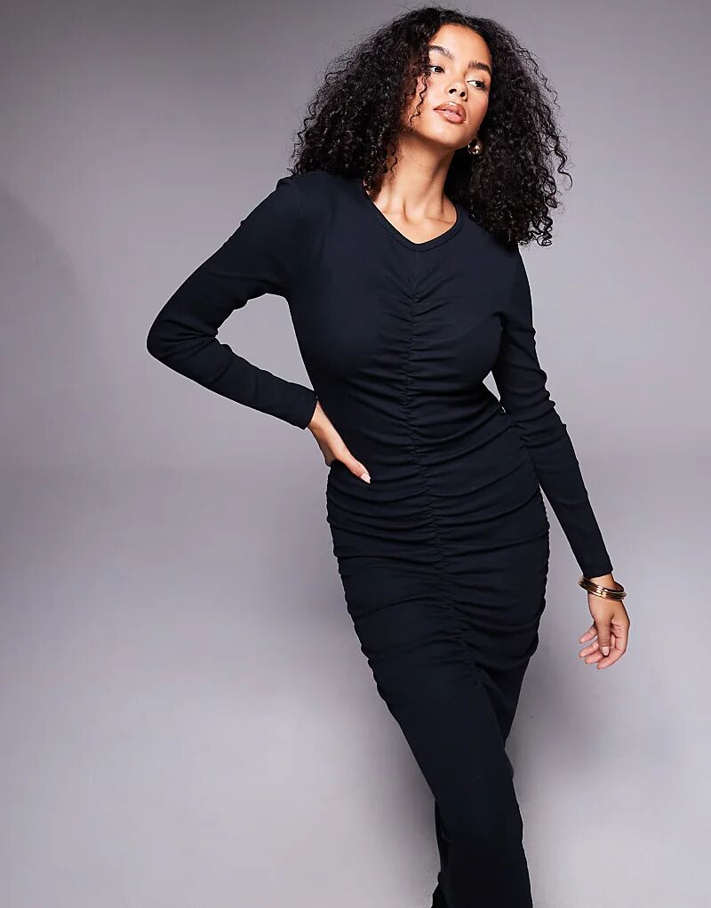 Платье миди с рюшами и рубчиком от ASOS DESIGN черного цвета
Платье миди с рюшами и рубчиком от ASOS DESIGN черного цвета