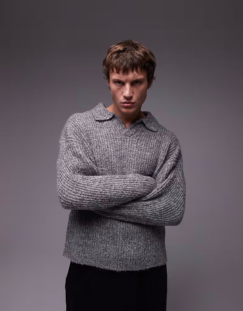 Свободный джемпер с открытым воротником серого меланжевого цвета Topman
Свободный джемпер с открытым воротником серого меланжевого цвета Topman