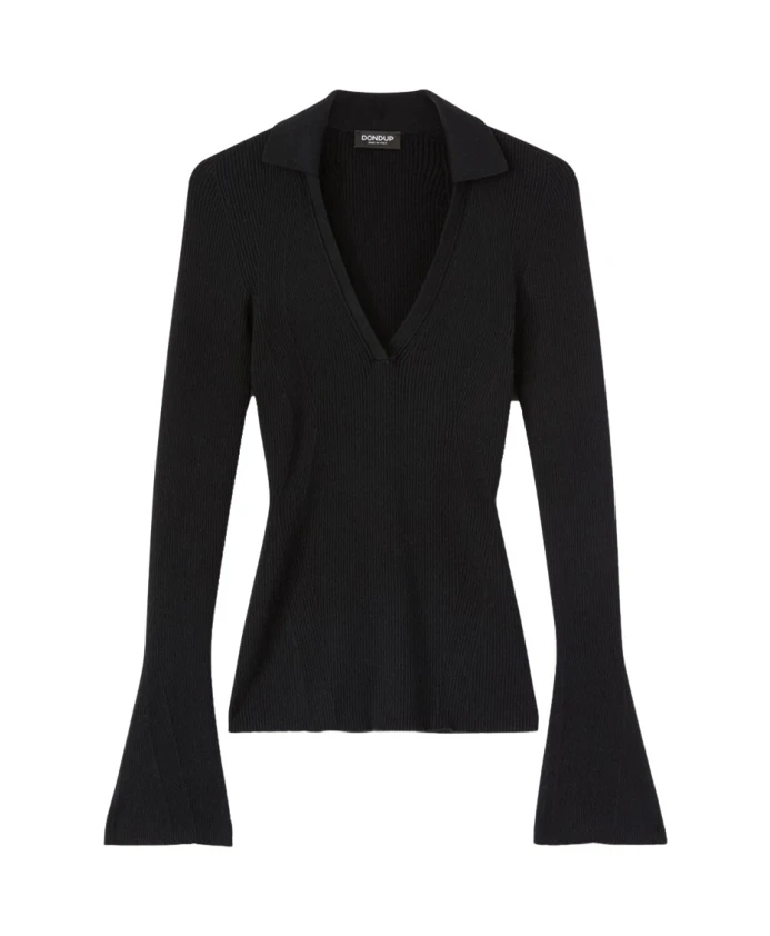 Трикотажная блузка-поло в рубчик с V-образным вырезом Dondup, черный
Трикотажная блузка-поло в рубчик с V-образным вырезом Dondup, черный