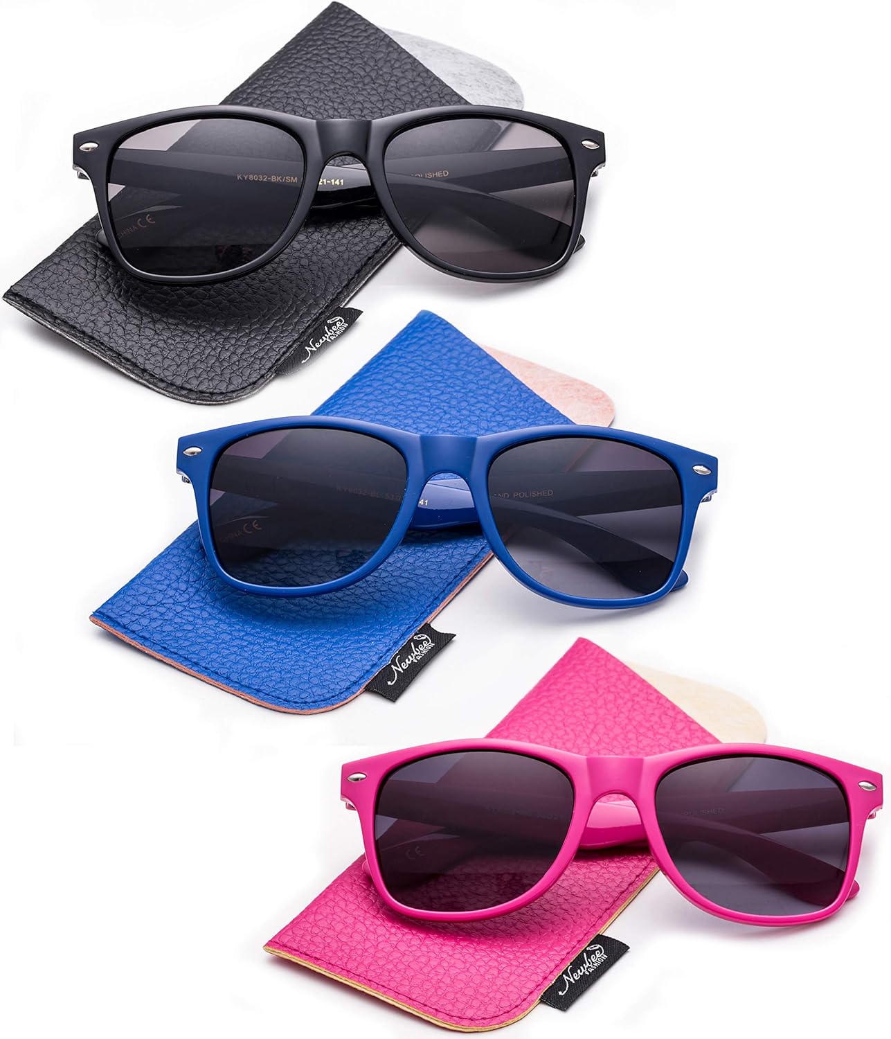 Солнцезащитные очки Newbee Fashion с чехлом, мужские и женские, классический ретро-винтажный дизайн 80-х, защита от УФ-излучения, комплект из 3 штук Newbee Fashion Sunglasses, 3 Pack-black&magenta&blue
Солнцезащитные очки Newbee Fashion с чехлом, мужские и женские, классический ретро-винтажный дизайн 80-х, защита от УФ-излучения, комплект из 3 штук Newbee Fashion Sunglasses, 3 Pack-black&magenta&blue