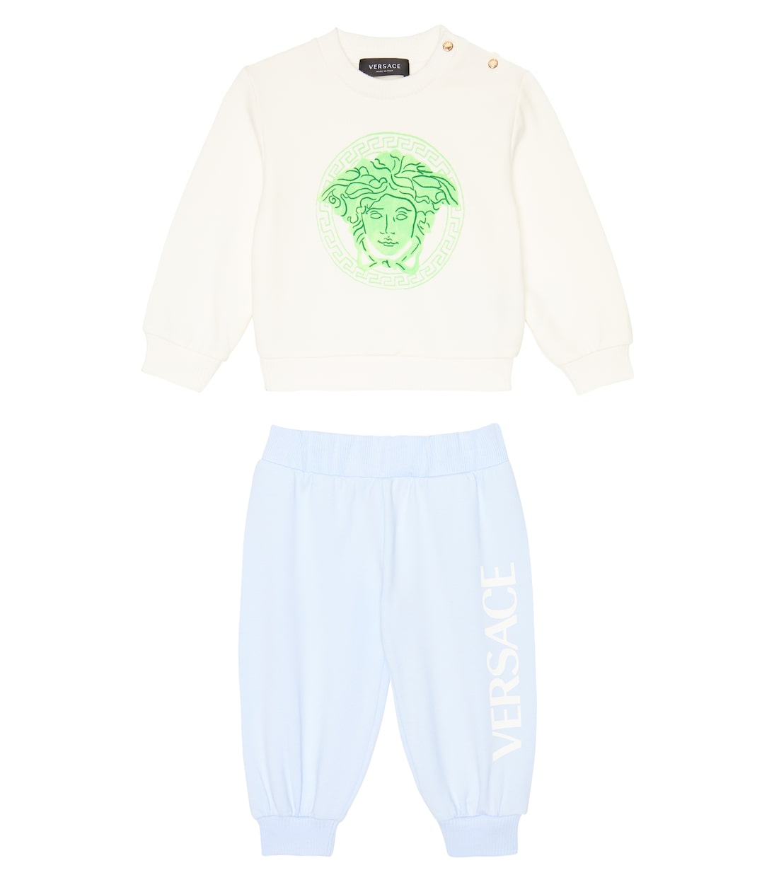 Комплект из толстовки и спортивных штанов Baby Medusa Versace Kids, Bianco+Verde+Babyblue
Комплект из толстовки и спортивных штанов Baby Medusa Versace Kids, Bianco+Verde+Babyblue