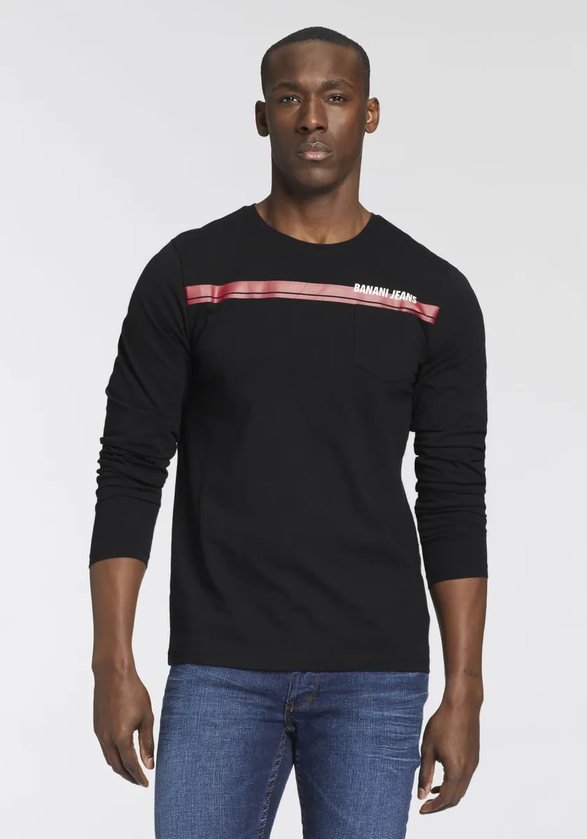 Рубашка Bruno Banani с длинными рукавами, нагрудным карманом и принтом спереди, черный 
Рубашка Bruno Banani с длинными рукавами, нагрудным карманом и принтом спереди, черный