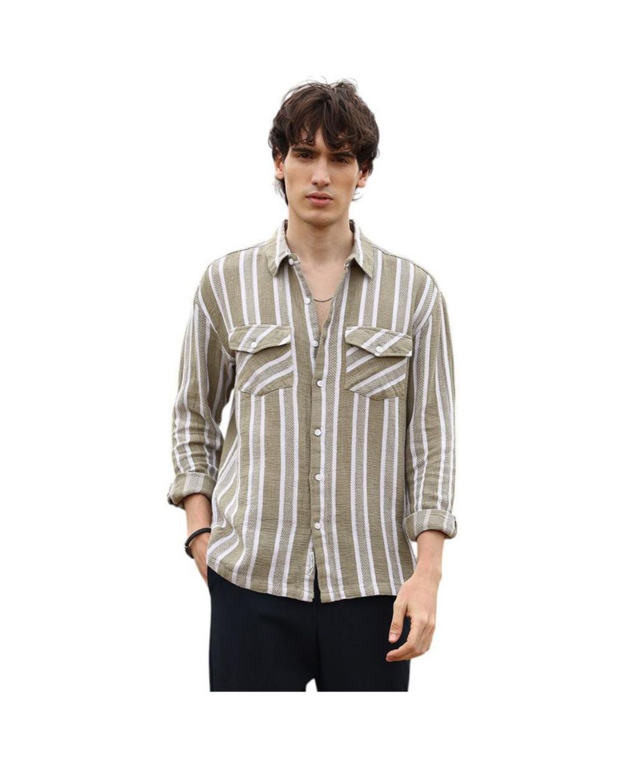 Мужская рубашка свободного кроя в стиле милитари с полосками цвета арахиса и кремового оттенка Campus Sutra, Brown
Мужская рубашка свободного кроя в стиле милитари с полосками цвета арахиса и кремового оттенка Campus Sutra, Brown