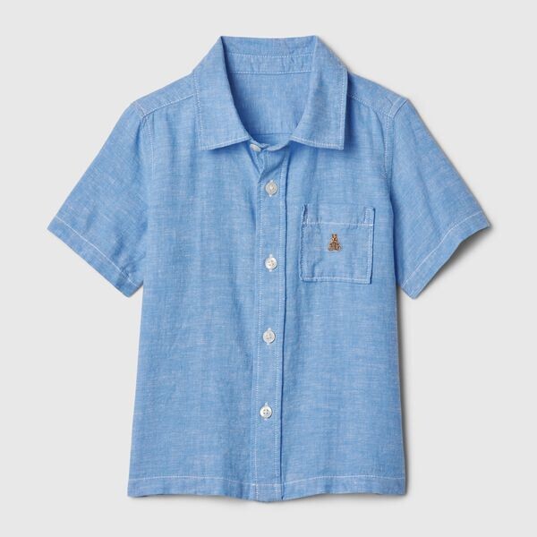 Рубашка из льна и вискозы с карманом и вышивкой Gap, голубой
Рубашка из льна и вискозы с карманом и вышивкой Gap, голубой