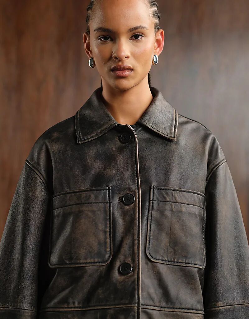 Кожаная куртка с потертостями и верхним воротником ASOS DESIGN, цвет: черный
Кожаная куртка с потертостями и верхним воротником ASOS DESIGN, цвет: черный