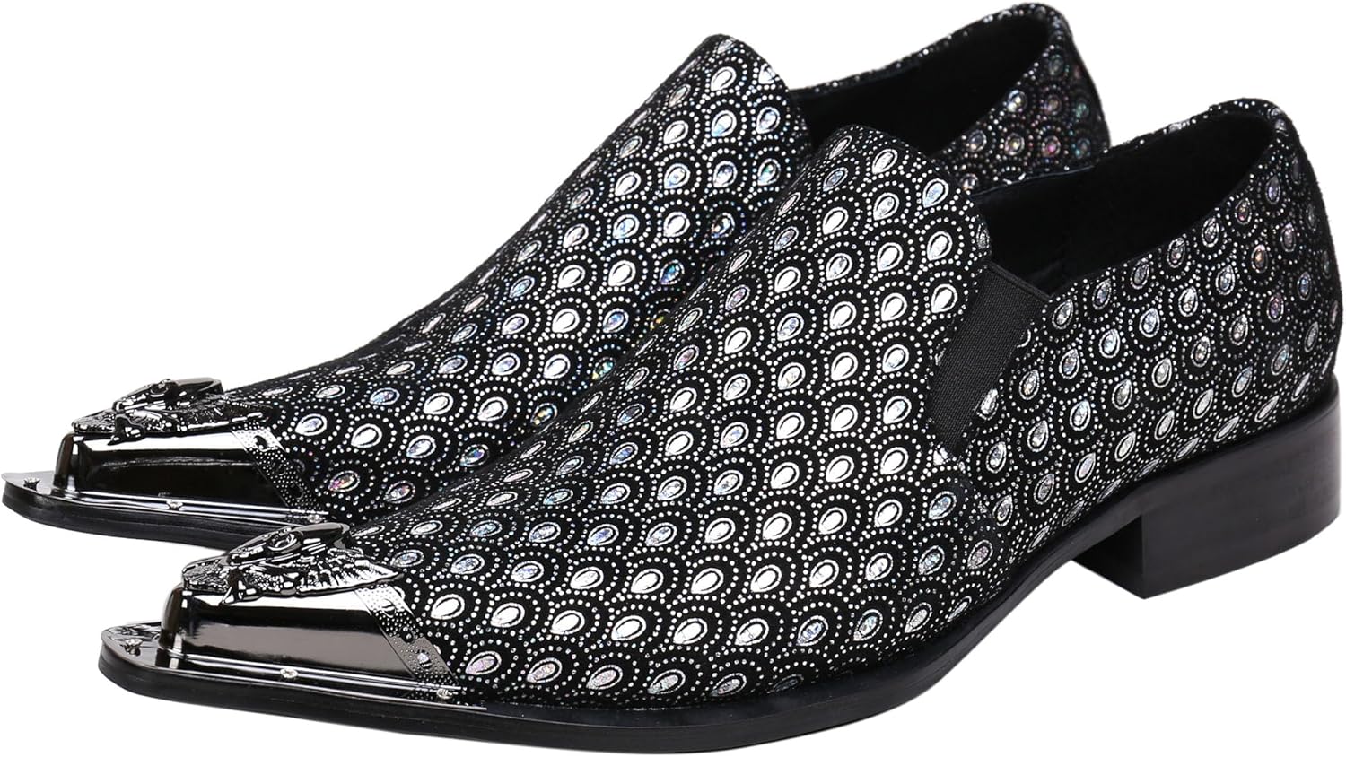 Мужские лоферы Santimon с острым носком, из мерцающей кожи, модные повседневные туфли с металлическим наконечником в западном стиле, черный/серебристый
Мужские лоферы Santimon с острым носком, из мерцающей кожи, модные повседневные туфли с металлическим наконечником в западном стиле, черный/серебристый