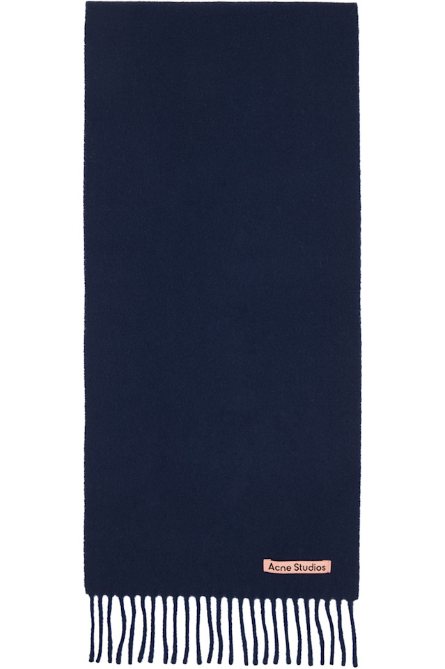 Acne Studios Узкий шерстяной шарф темно-синего цвета с бахромой
Acne Studios Узкий шерстяной шарф темно-синего цвета с бахромой