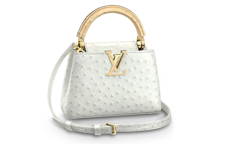 LOUIS VUITTON Сумка Capucines из кожи страуса Kapsyn, наплечная, кроссбоди, мини-клатч, Pearl White/Gold
LOUIS VUITTON Сумка Capucines из кожи страуса Kapsyn, наплечная, кроссбоди, мини-клатч, Pearl White/Gold
