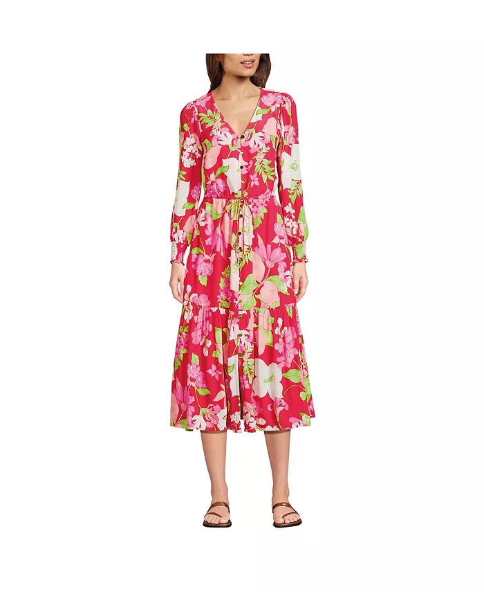 Женское креповое платье миди с длинными рукавами и пуговицами спереди Lands' End, розовый
Женское креповое платье миди с длинными рукавами и пуговицами спереди Lands' End, розовый