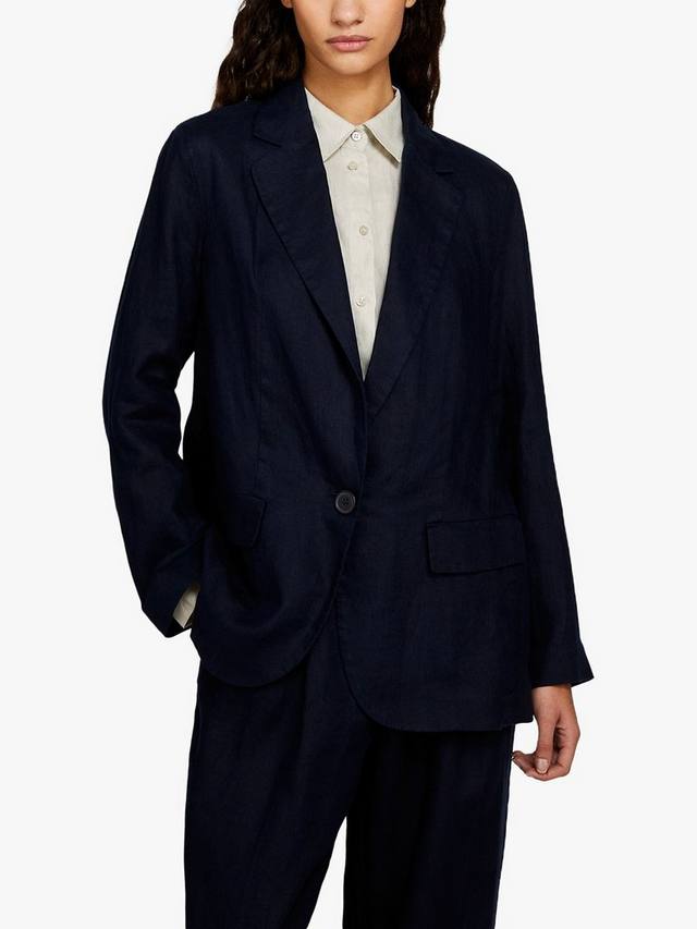 Однобортный льняной блейзер SISLEY, темно-синий 
Однобортный льняной блейзер SISLEY, темно-синий