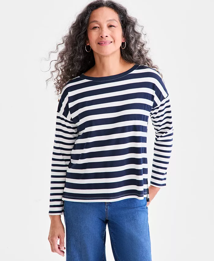 Женский трикотажный топ в полоску с длинными рукавами и отделкой на пуговицах Style & Co, синий
Женский трикотажный топ в полоску с длинными рукавами и отделкой на пуговицах Style & Co, синий