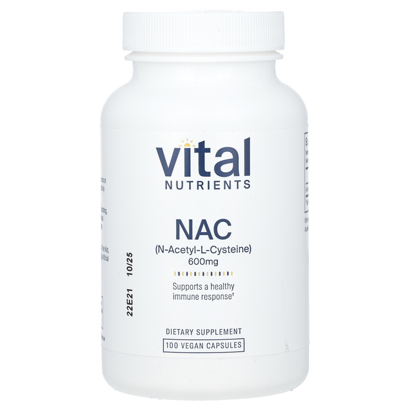 Vital Nutrients, NAC, 600 мг, 100 веганских капсул
Vital Nutrients, NAC, 600 мг, 100 веганских капсул