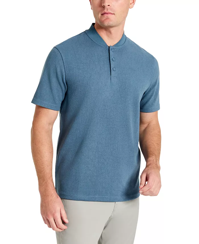 Мужская текстурированная хлопковая толстовка с воротником-бомбером Performance Henley Kenneth Cole, синий 
Мужская текстурированная хлопковая толстовка с воротником-бомбером Performance Henley Kenneth Cole, синий