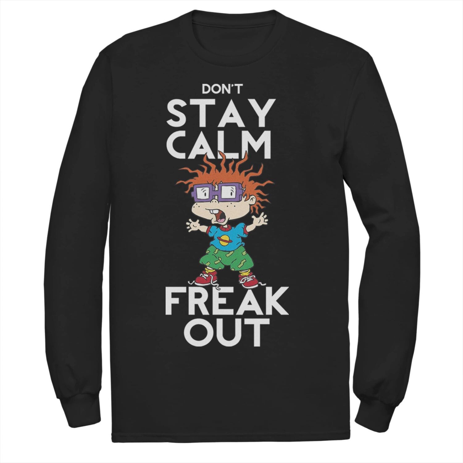 Мужская футболка Nickelodeon Rugrats Chuckie Don't Stay Calm Freak Out с длинными рукавами и рисунком
Мужская футболка Nickelodeon Rugrats Chuckie Don't Stay Calm Freak Out с длинными рукавами и рисунком