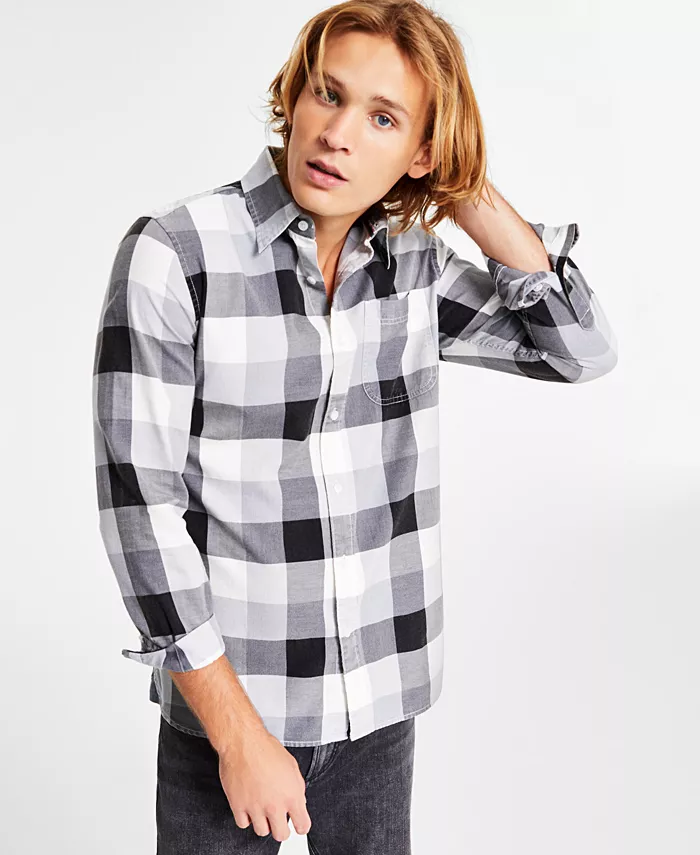 Мужская рубашка Burke классического кроя в клетку на пуговицах Sun + Stone, серый 
Мужская рубашка Burke классического кроя в клетку на пуговицах Sun + Stone, серый