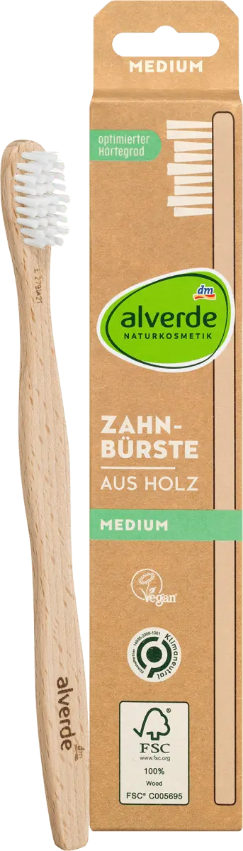 Деревянная зубная щетка среднего размера 1 шт. alverde NATURKOSMETIK 
Деревянная зубная щетка среднего размера 1 шт. alverde NATURKOSMETIK