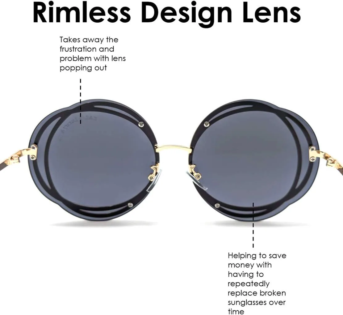 Женские солнцезащитные очки K&L's Luxury & Co. Gold Metal Small Round Rimless Sunglasses K03282021 с золотыми кругами и однотонными линзами K&L's Luxury & Co., Black
Женские солнцезащитные очки K&L's Luxury & Co. Gold Metal Small Round Rimless Sunglasses K03282021 с золотыми кругами и однотонными линзами K&L's Luxury & Co., Black