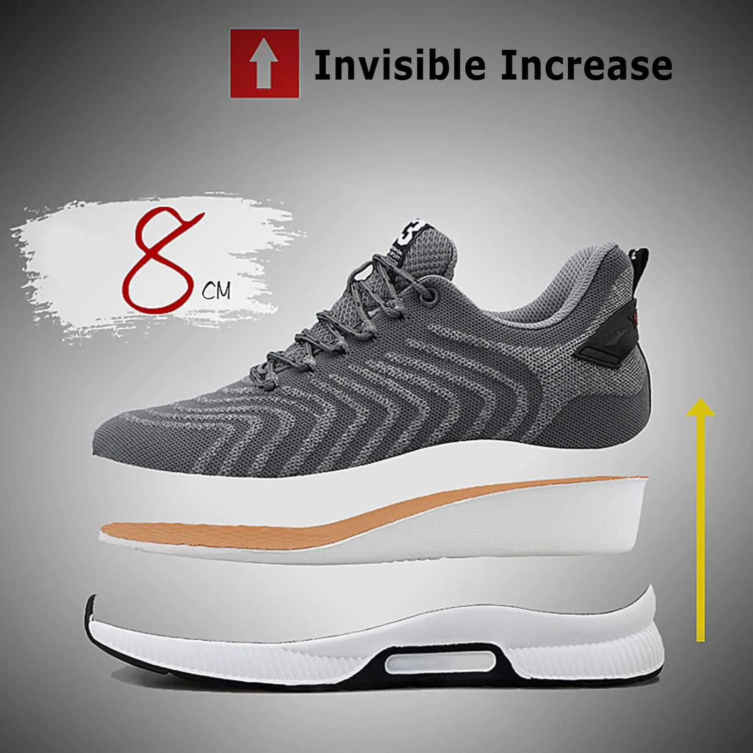 Кроссовки CERYTHRINA Men Elevator с невидимой прибавкой в росте, спортивные туфли с увеличением роста на 6 см, дышащие, на шнуровке, серый
Кроссовки CERYTHRINA Men Elevator с невидимой прибавкой в росте, спортивные туфли с увеличением роста на 6 см, дышащие, на шнуровке, серый