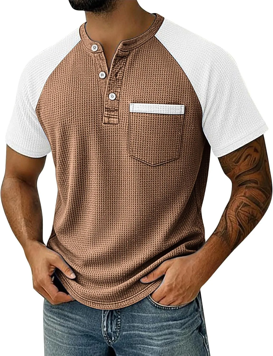 Мужская футболка хенли с коротким рукавом и контрастным цветом
Мужская футболка хенли с коротким рукавом и контрастным цветом