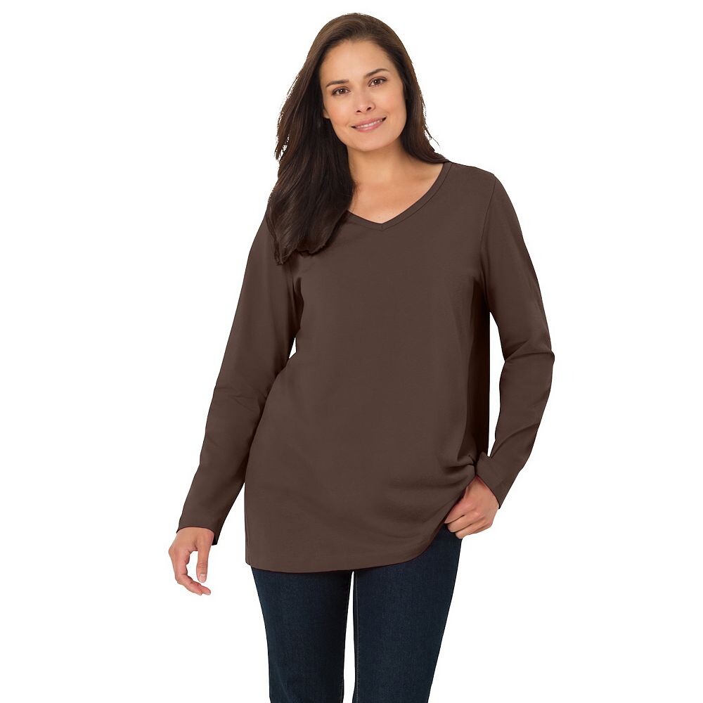 Женщина в женской идеальной футболке больших размеров с v-образным вырезом и длинными рукавами Woman Within, цвет Chocolate
Женщина в женской идеальной футболке больших размеров с v-образным вырезом и длинными рукавами Woman Within, цвет Chocolate