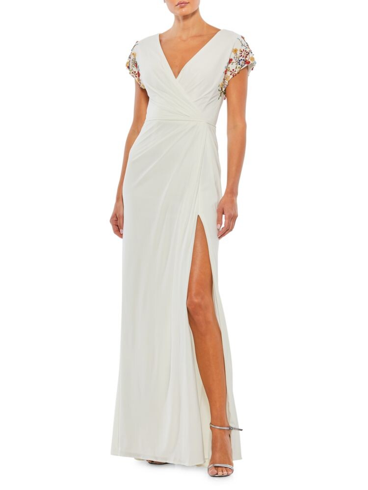 Платье с разрезом спереди и рукавами из бисера Mac Duggal, цвет White Multi
Платье с разрезом спереди и рукавами из бисера Mac Duggal, цвет White Multi