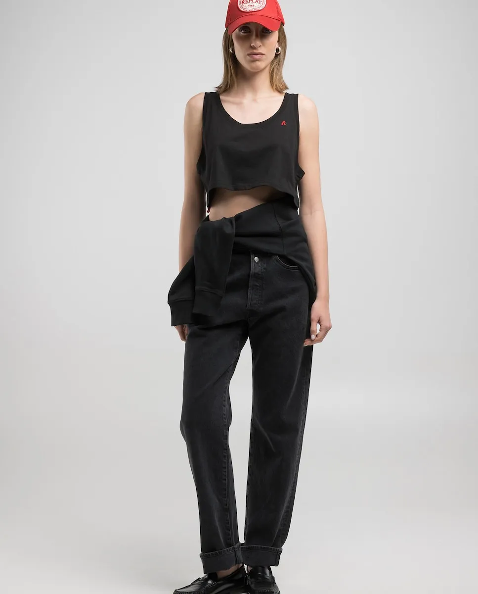 Женская короткая майка на бретелях Replay, черный 
Женская короткая майка на бретелях Replay, черный