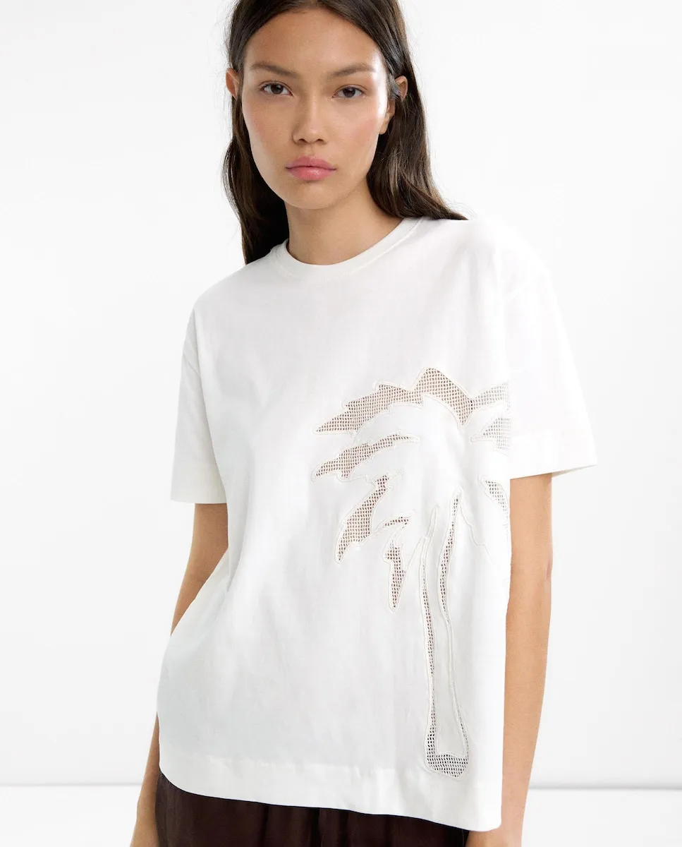 Женская футболка 100% хлопок с коротким рукавом и вышивкой пальмы Parfois, белый
Женская футболка 100% хлопок с коротким рукавом и вышивкой пальмы Parfois, белый