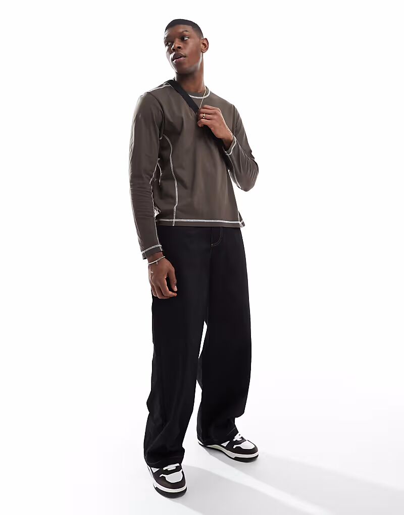 Хлопковый топ с длинными рукавами и контрастными швами коричневого цвета Cotton:On
Хлопковый топ с длинными рукавами и контрастными швами коричневого цвета Cotton:On