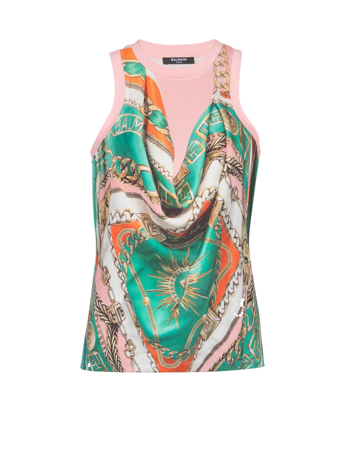 Майка в стиле тромплей с принтом платка Balmain, мультиколор
Майка в стиле тромплей с принтом платка Balmain, мультиколор