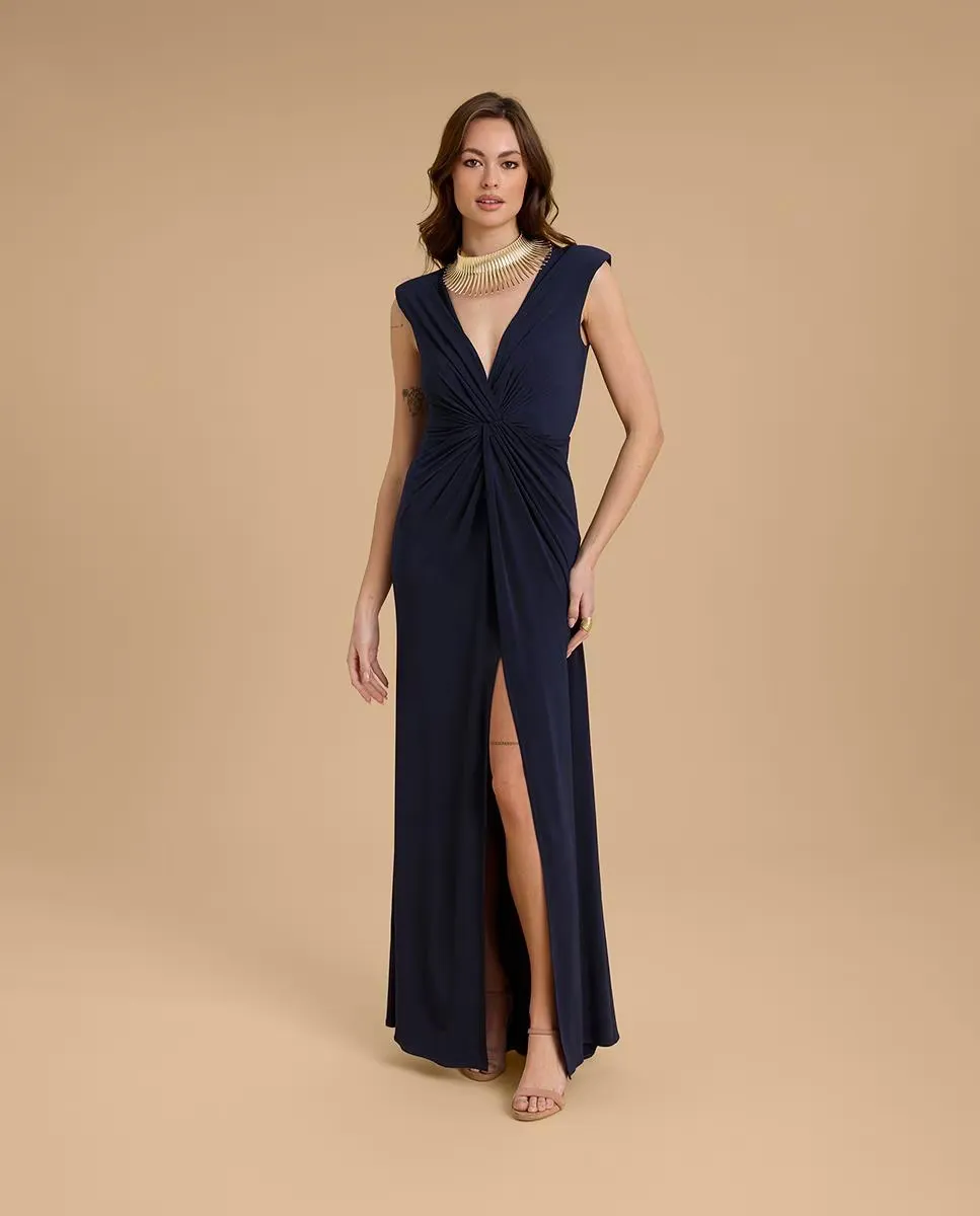 Длинное платье с узлом и разрезом Veneno en la piel, синий
Длинное платье с узлом и разрезом Veneno en la piel, синий