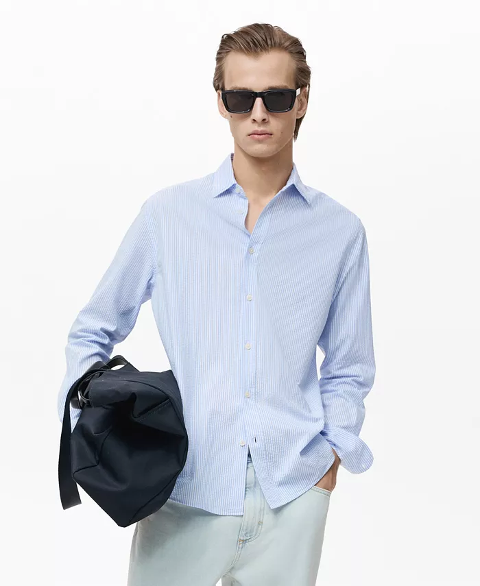 Мужская облегающая полосатая рубашка из пике MANGO, синий
Мужская облегающая полосатая рубашка из пике MANGO, синий