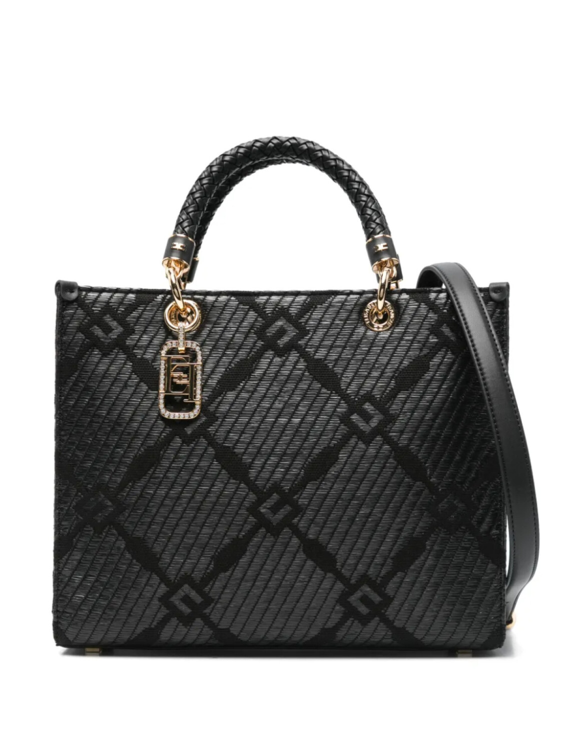 Жаккардовая сумка-тоут Elisabetta Franchi с узором, черный
Жаккардовая сумка-тоут Elisabetta Franchi с узором, черный