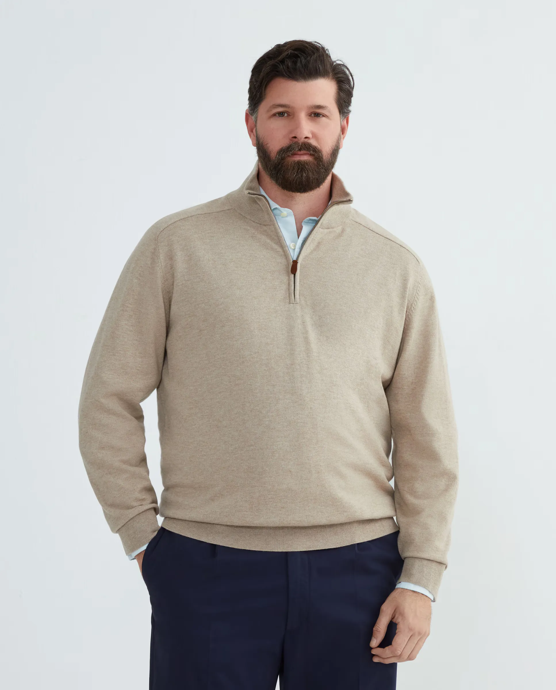 Джемпер мужской больших размеров с полуводолазкой, молнией, гладкий, из мериносовой шерсти Emidio Tucci, бежевый
Джемпер мужской больших размеров с полуводолазкой, молнией, гладкий, из мериносовой шерсти Emidio Tucci, бежевый