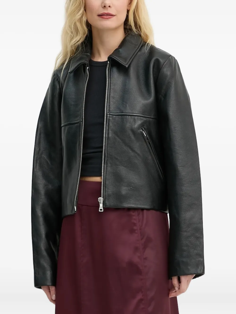 Кожаная куртка на молнии спереди Won Hundred, черный
Кожаная куртка на молнии спереди Won Hundred, черный