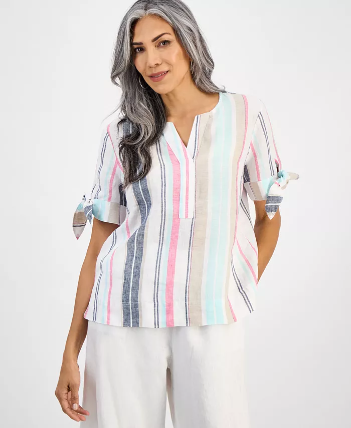 Женская полосатая блузка с завязывающимися рукавами из 100% льна Charter Club, белый
Женская полосатая блузка с завязывающимися рукавами из 100% льна Charter Club, белый