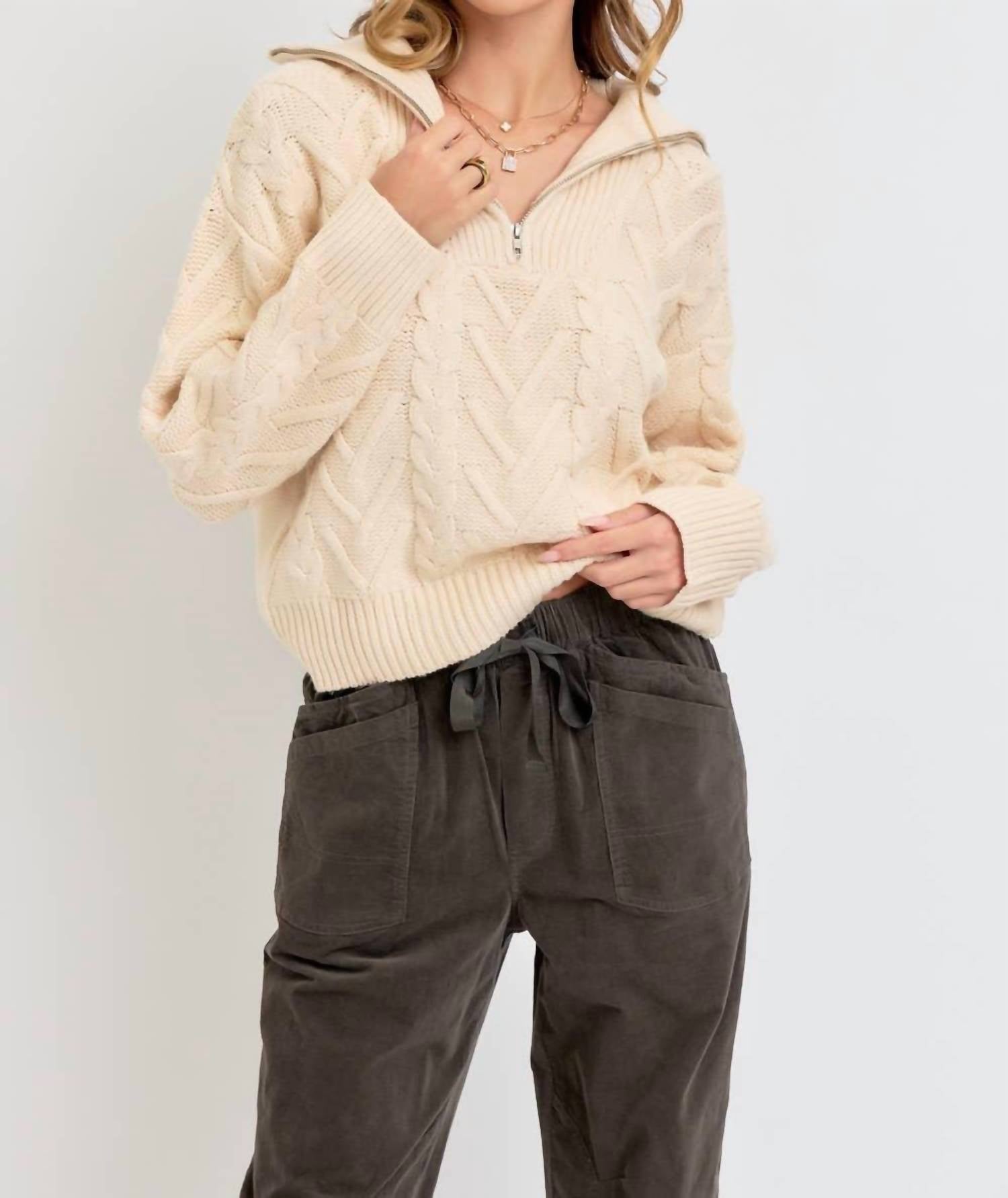 Полузип Свитер Джейни в цвете масляного крема Sweet Lovely by Jen, кремовый
Полузип Свитер Джейни в цвете масляного крема Sweet Lovely by Jen, кремовый