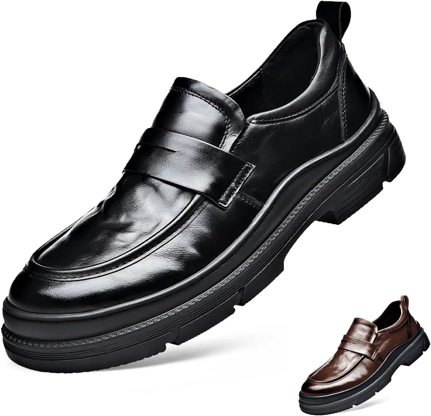 Мужские лоферы с морщинистой кожей на платформе, модные с круглым носком, рифленой подошвой, низким массивным каблуком, без шнурков, деловые туфли, удобные, нескользящие, для работы и повседневной носки Oxneuhg, черный
Мужские лоферы с морщинистой кожей на платформе, модные с круглым носком, рифленой подошвой, низким массивным каблуком, без шнурков, деловые туфли, удобные, нескользящие, для работы и повседневной носки Oxneuhg, черный