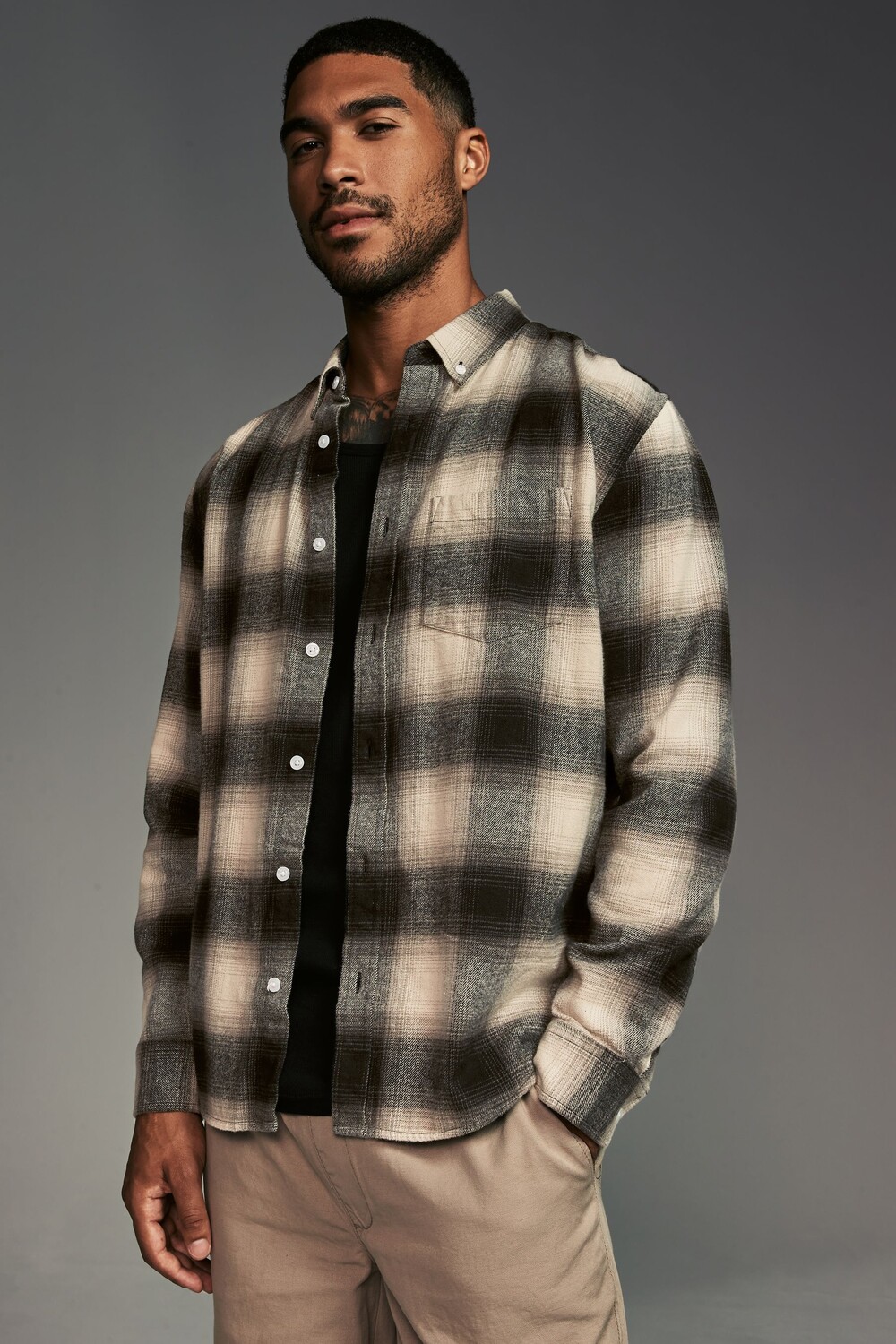 Рубашка в клетку из 100% хлопка с длинным рукавом из 100% хлопка Next, черный 
Рубашка в клетку из 100% хлопка с длинным рукавом из 100% хлопка Next, черный