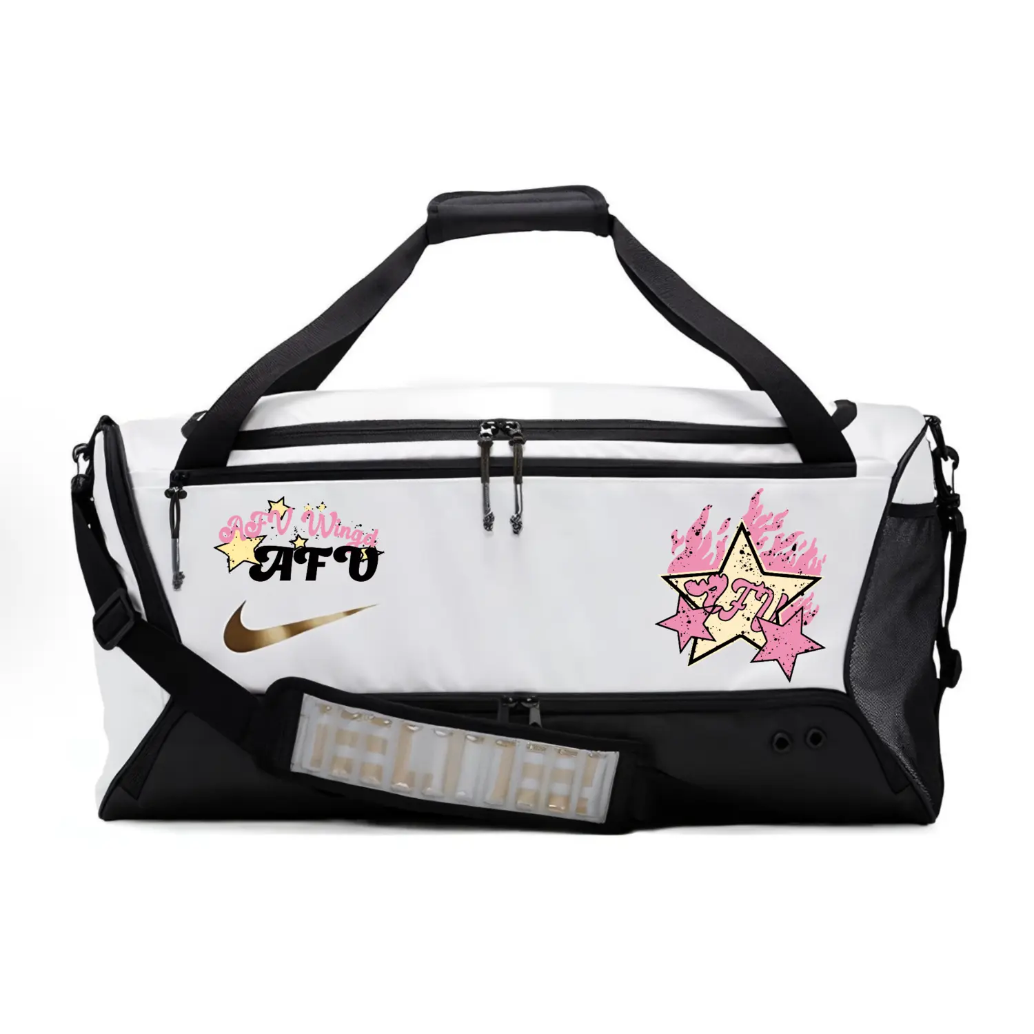 Тканевая дорожная сумка унисекс переливающаяся черно-белая Nike, Flame Stars
Тканевая дорожная сумка унисекс переливающаяся черно-белая Nike, Flame Stars