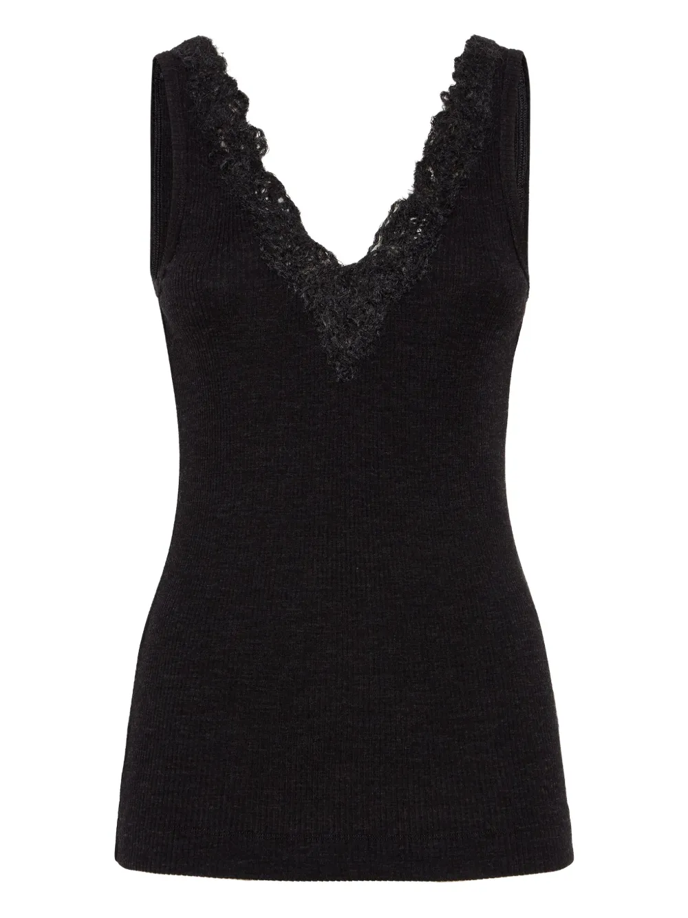 Кружевной топ в рубчик Brunello Cucinelli, черный
Кружевной топ в рубчик Brunello Cucinelli, черный