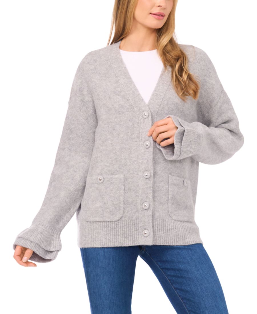 Женский кардиган с V-образным вырезом и оборками на манжетах CeCe, Light Heather Gray
Женский кардиган с V-образным вырезом и оборками на манжетах CeCe, Light Heather Gray