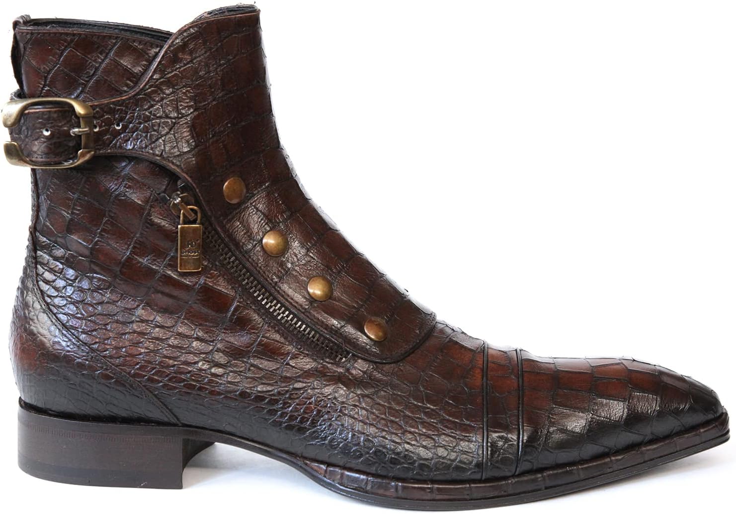 Ботильоны Jo Ghost 3206 из итальянской коричневой кожи с тиснением под крокодила, с молниями, пуговицами и пряжкой
Ботильоны Jo Ghost 3206 из итальянской коричневой кожи с тиснением под крокодила, с молниями, пуговицами и пряжкой