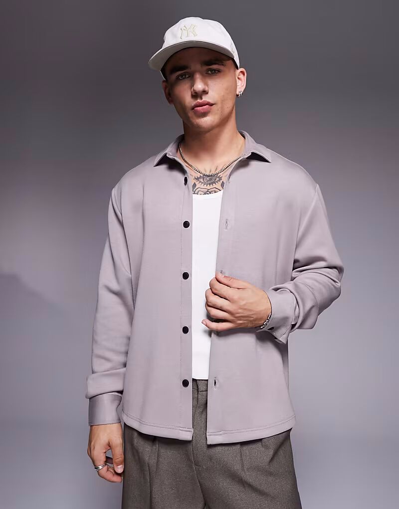 Трикотажная рубашка ASOS DESIGN серого цвета 
Трикотажная рубашка ASOS DESIGN серого цвета