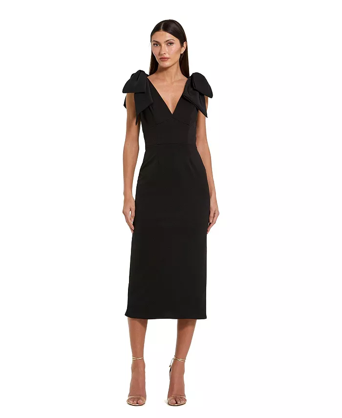 Женское облегающее миди-платье из крепа с бантом на бретелях Mac Duggal, черный
Женское облегающее миди-платье из крепа с бантом на бретелях Mac Duggal, черный
