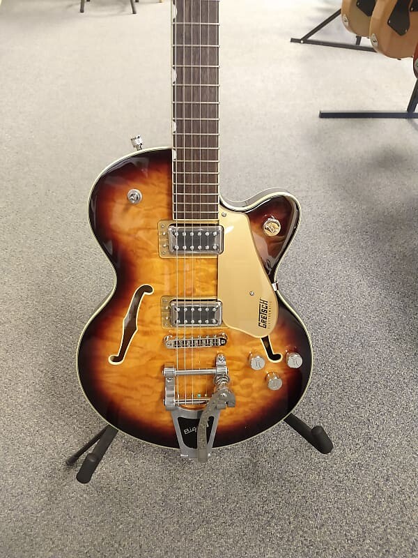 Электрогитара Gretsch G5655T-QM Electromatic Center Block Jr. Quilt Semi-Hollow Electric Guitar w/ Bigsby - Sweet Tea
Электрогитара Gretsch G5655T-QM Electromatic Center Block Jr. Quilt Semi-Hollow Electric Guitar w/ Bigsby - Sweet Tea