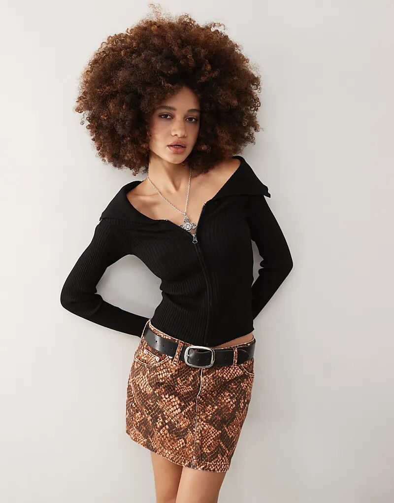 Кардиган с открытым воротником, застегивающийся на молнию, черного цвета Noisy May 
Кардиган с открытым воротником, застегивающийся на молнию, черного цвета Noisy May