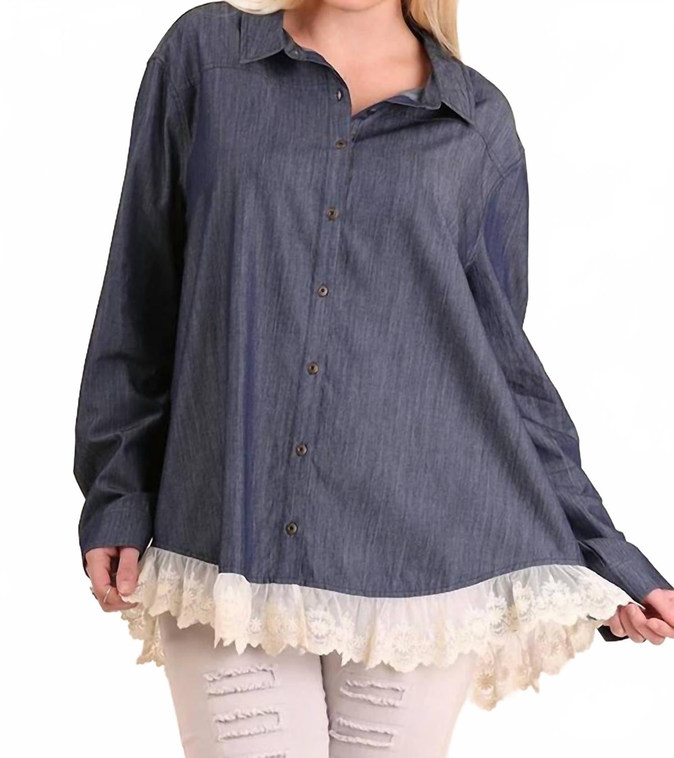 Кружевной топ на пуговицах - Plus, темный деним Umgee, Dark Denim
Кружевной топ на пуговицах - Plus, темный деним Umgee, Dark Denim