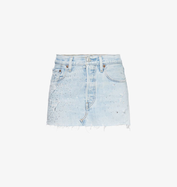 Мини-Юбка из переработанного денима со стразами и пятью карманами Jean Vintage, синий
Мини-Юбка из переработанного денима со стразами и пятью карманами Jean Vintage, синий