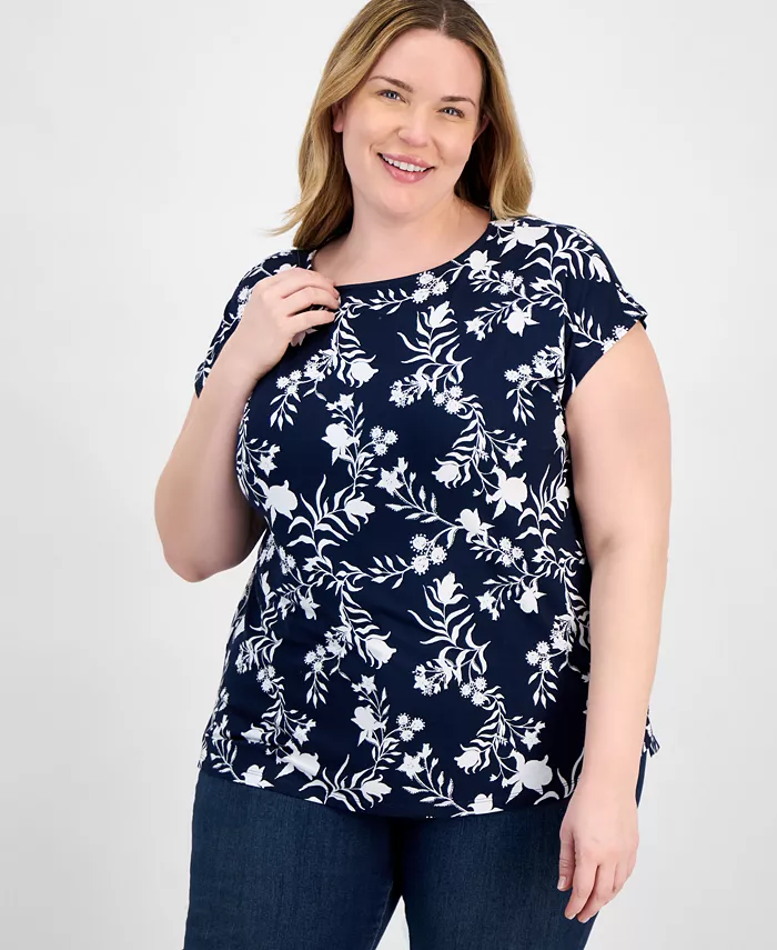 Плюс сайз: свободная блуза смешанного кроя с принтом Style & Co, мультиколор 
Плюс сайз: свободная блуза смешанного кроя с принтом Style & Co, мультиколор