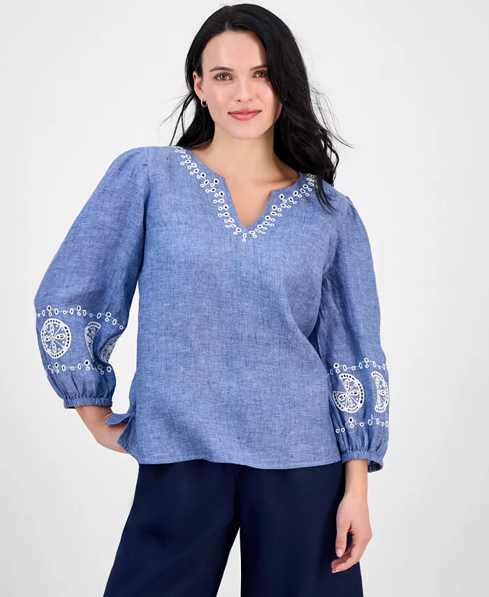 Блузка Petite Delave из льна с вышивкой Charter Club, синий
Блузка Petite Delave из льна с вышивкой Charter Club, синий